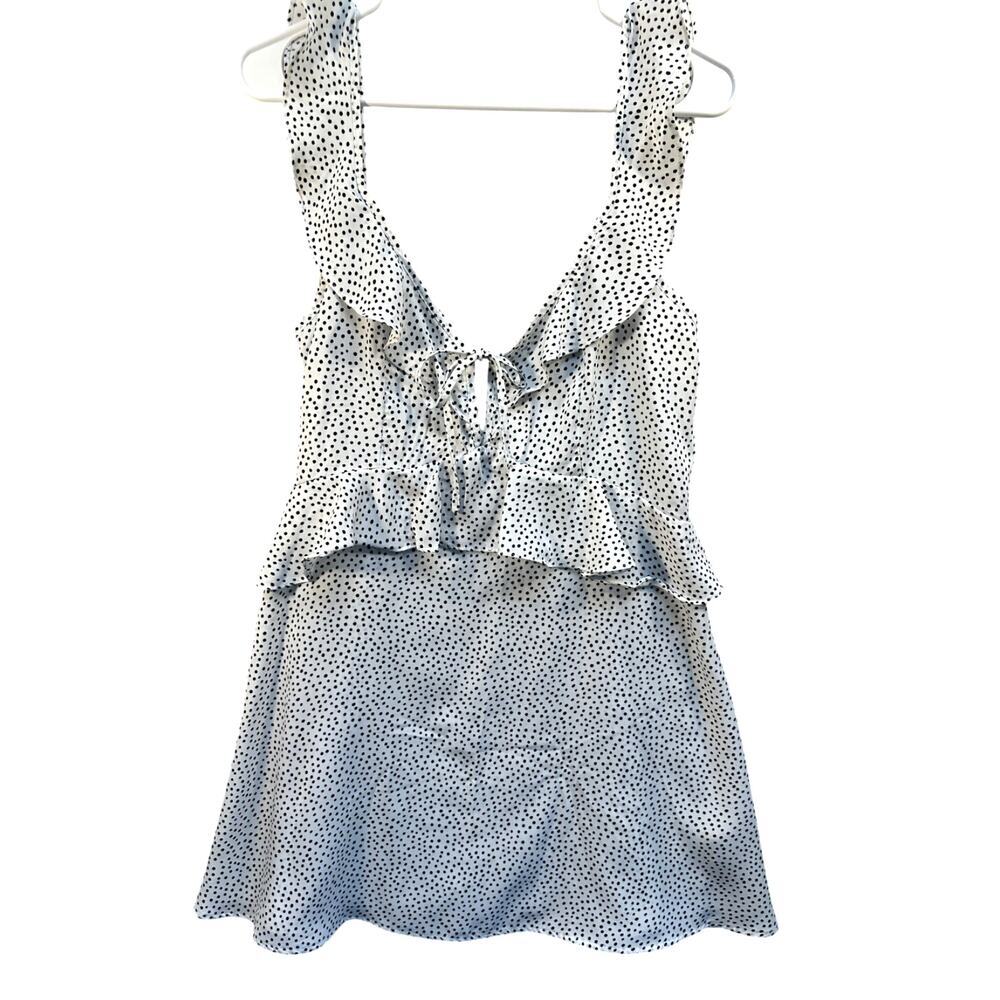Charlie Moss Y2K Deep V‎ Babydoll Polka Dot Dress L Coquette Festival Beach